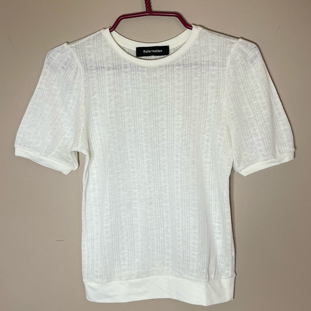 Reformation Ecru Pointelle Tee Shirt | S